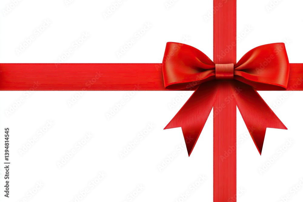 Red ribbon bow, gift wrap, celebratory, isolated Red ribbon bow, gift wrap, celebratory, isolated