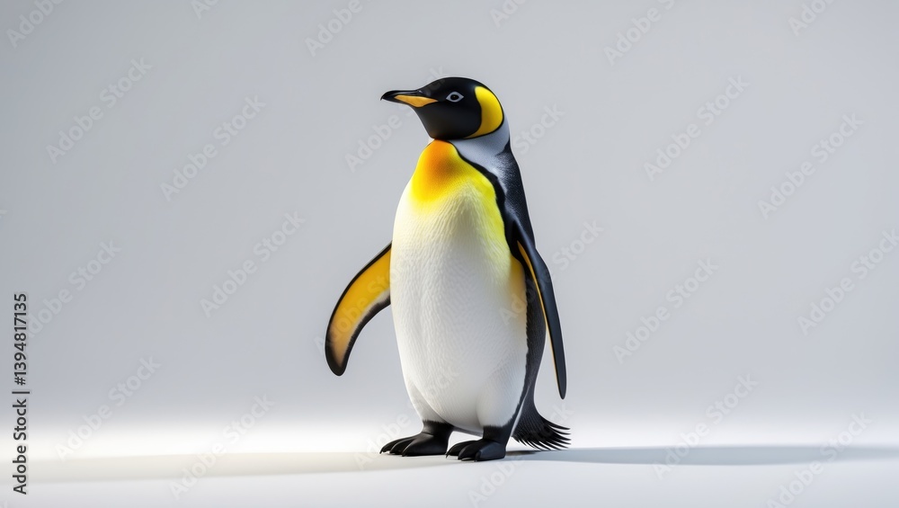 Obraz premium Little penguin with a yellow neck on a white surface