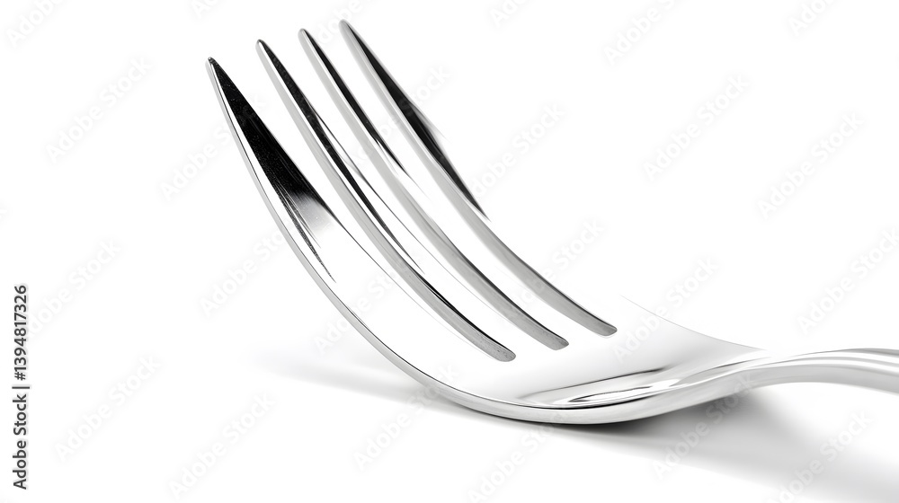 Closeup Shiny Silver Fork on White Background Elegant Cutlery Dining Closeup Shiny Silver Fork on White Background Elegant Cutlery Dining