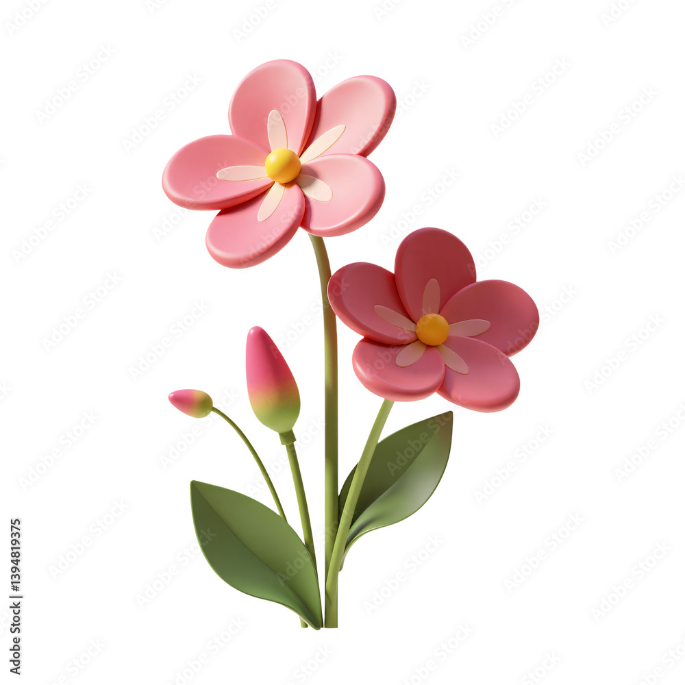 Naklejka premium Iris Flowers Pink Petals with Yellow Center 3D Render Icon Illustration Cute Cartoon Style