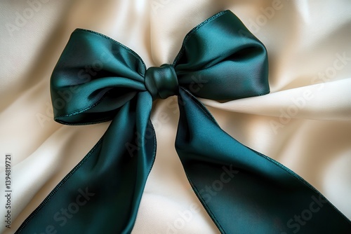 Obraz na płótnie Elegant Teal Bow: A luxurious teal-colored bow made from silky fabric. The bow is elegantly arranged, and its sheen and smooth texture captivate attention, radiating sophistication and charm. w salonie