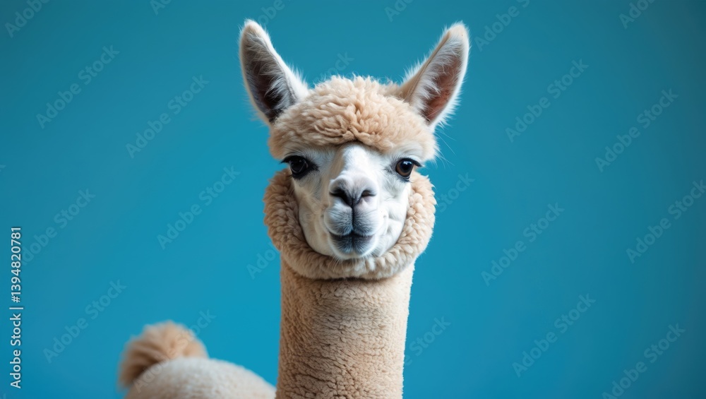 Humorous alpaca against a blue backdrop Humorous alpaca against a blue backdrop