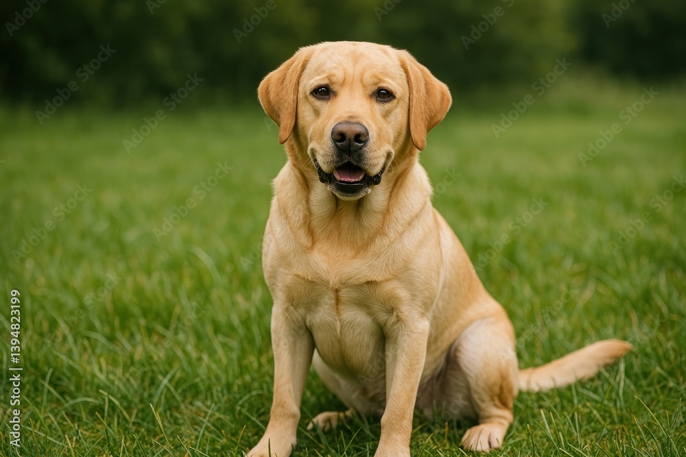 Happy Labrador sitting outdoors grass Happy Labrador sitting outdoors grass