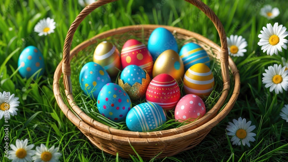 Fototapeta premium Colorful eggs and lively spring hues create a joyful Easter background for springtime greetings and creative endeavors