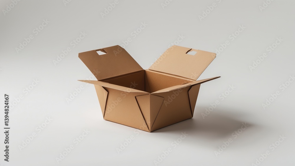 Open brown craft burger box on white background.