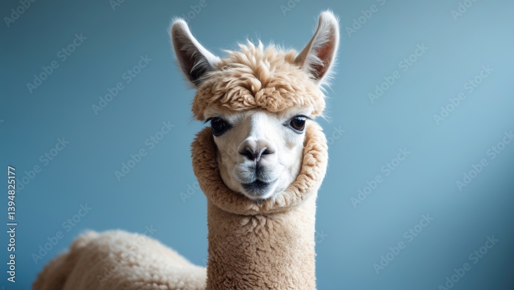 Amusing irate alpaca with a blue background Amusing irate alpaca with a blue background