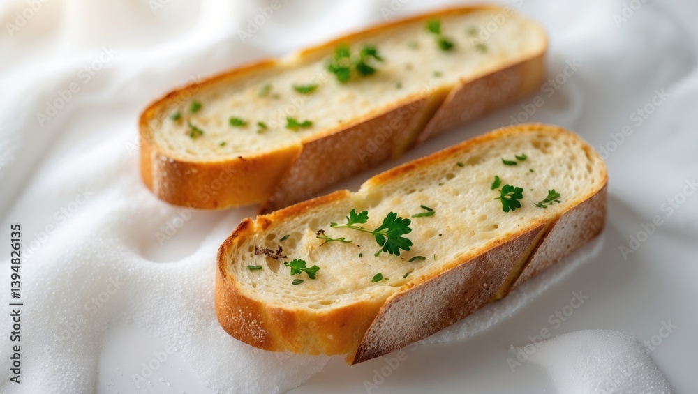 Garlic bread set against a white surface Garlic bread set against a white surface