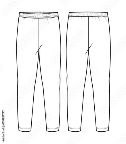 Slim fit boys joggers front and back view vector illustration technical flat drawing by adobe illustrator.