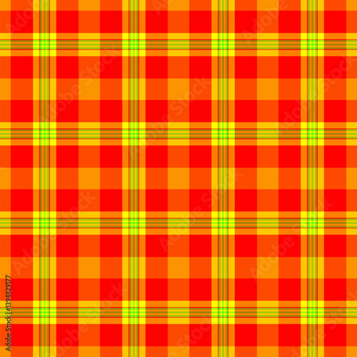 Vibrant plaid pattern in warm hues. Ideal for backgrounds, textiles, fashion, or festive designs. Classic, versatile, and eyecatching seamless repeat.