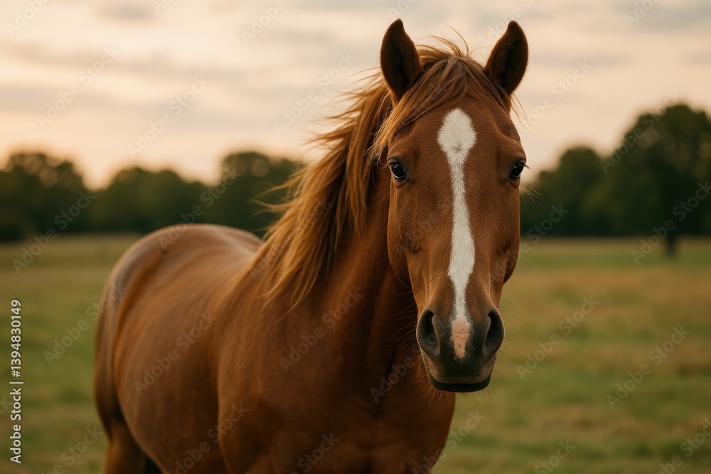 Majestic horse in serene field.