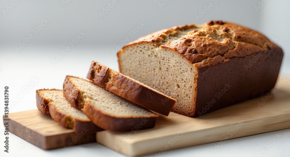 Homemade Banana Bread Cut into Slices Against a White Backdrop Homemade Banana Bread Cut into Slices Against a White Backdrop
