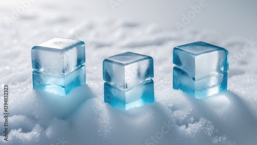 Ice cube detachment. Bundle of ice cubes, isolated against white.