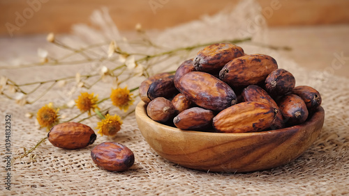Dried Irvingia Gabonensis in a wooden bowl photo