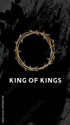 King of kings lettering banner design with crown of thorns. T-shirt design for youth ministry with crown of thorns and typography. Vector illustration