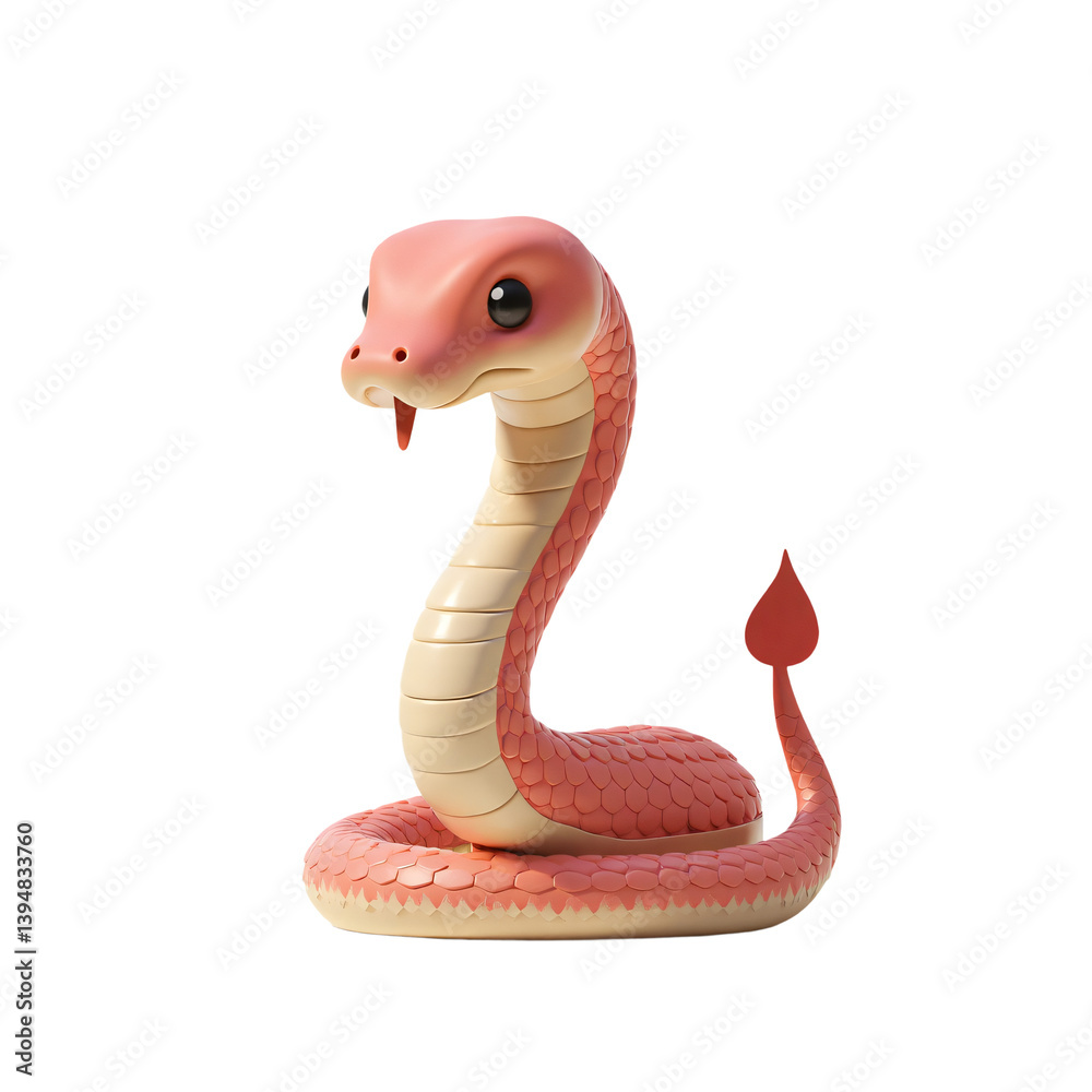 Fototapeta premium Cobra Snake Full Body 3D Render Icon Illustration with Cute Cartoon Style Isolated on White