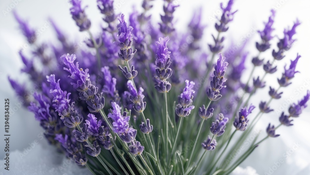 Obraz premium Natural lavender blossoms set against a white surface