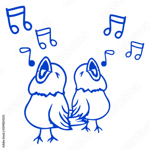 2 Songbirds singing Musical notes Sparrow chirping Isolated Vector Graphic Design Illustration
