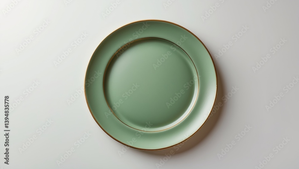 Isolated empty round green ceramics plates, classic green dish on white backdrop with clipping path, top view of empty textured plate on white background, selective focus Isolated empty round green ceramics plates, classic green dish on white backdrop with clipping path, top view of empty textured plate on white background, selective focus