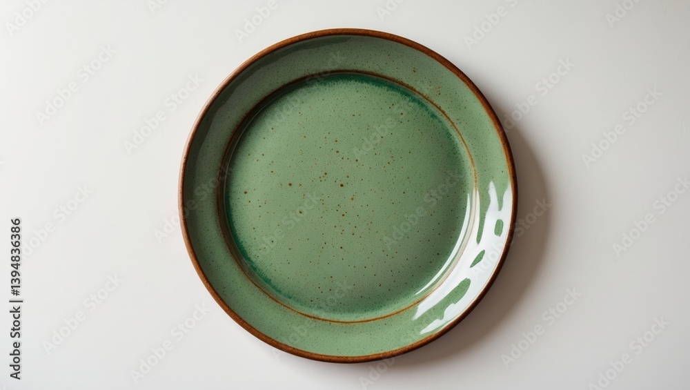 Top view of a ceramic plate in Moss Green, isolated on white Top view of a ceramic plate in Moss Green, isolated on white