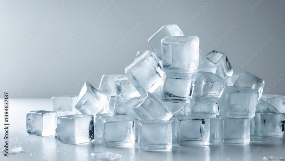 Clear natural ice cubes displayed on a white background. Clear natural ice cubes displayed on a white background.