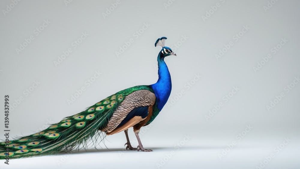 Fototapeta premium Isolated peacock on a plain white background