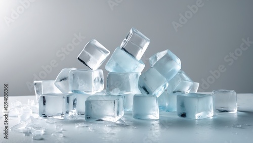 Pristine crystal ice cubes set against a white surface.