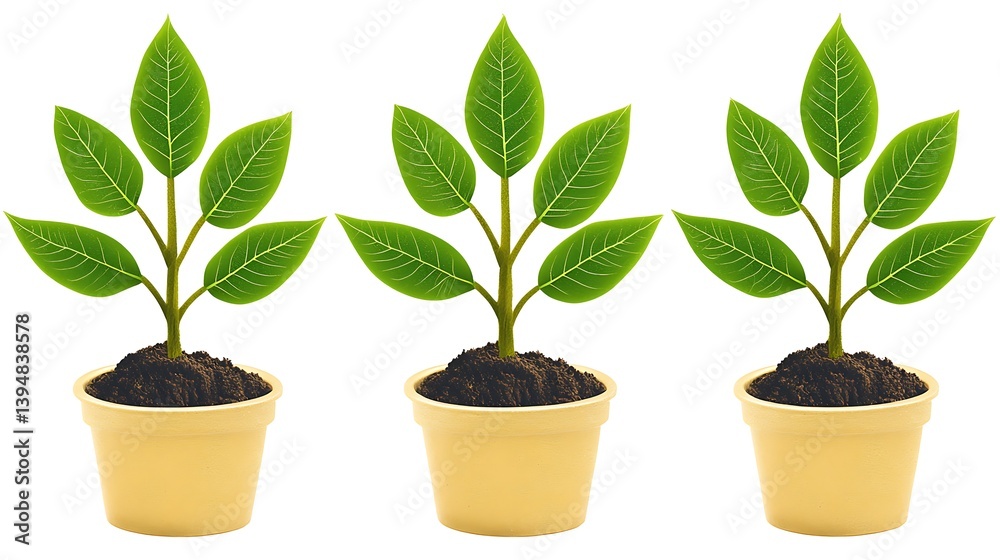 Naklejka premium Seedling in pots on white shows growth. For ecology, environment, and development concepts