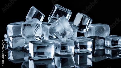 Natural ice cubes with clarity on a dark background.