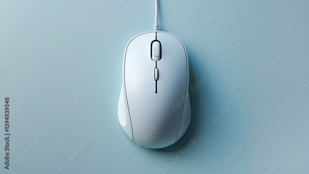 Trendy wired mouse positioned on a light blue background, aerial view Trendy wired mouse positioned on a light blue background, aerial view
