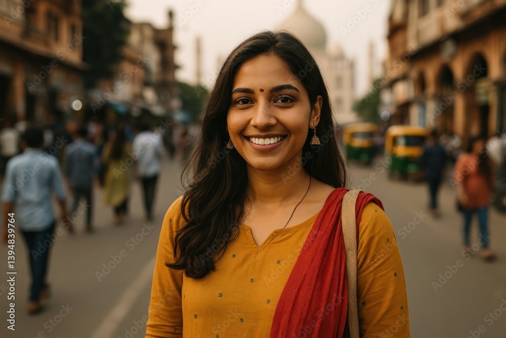 Fototapeta premium Smiling woman in Indian street