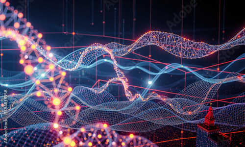 vibrant digital landscape showcasing interconnected lines and nodes, representing data flow and spatial visualization in technology. scene evokes sense of innovation and complexity