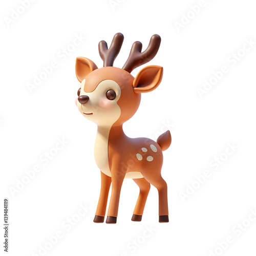 Full Body Deer Animal 3D Render Icon Illustration Cute Cartoon Style with Transparent BG