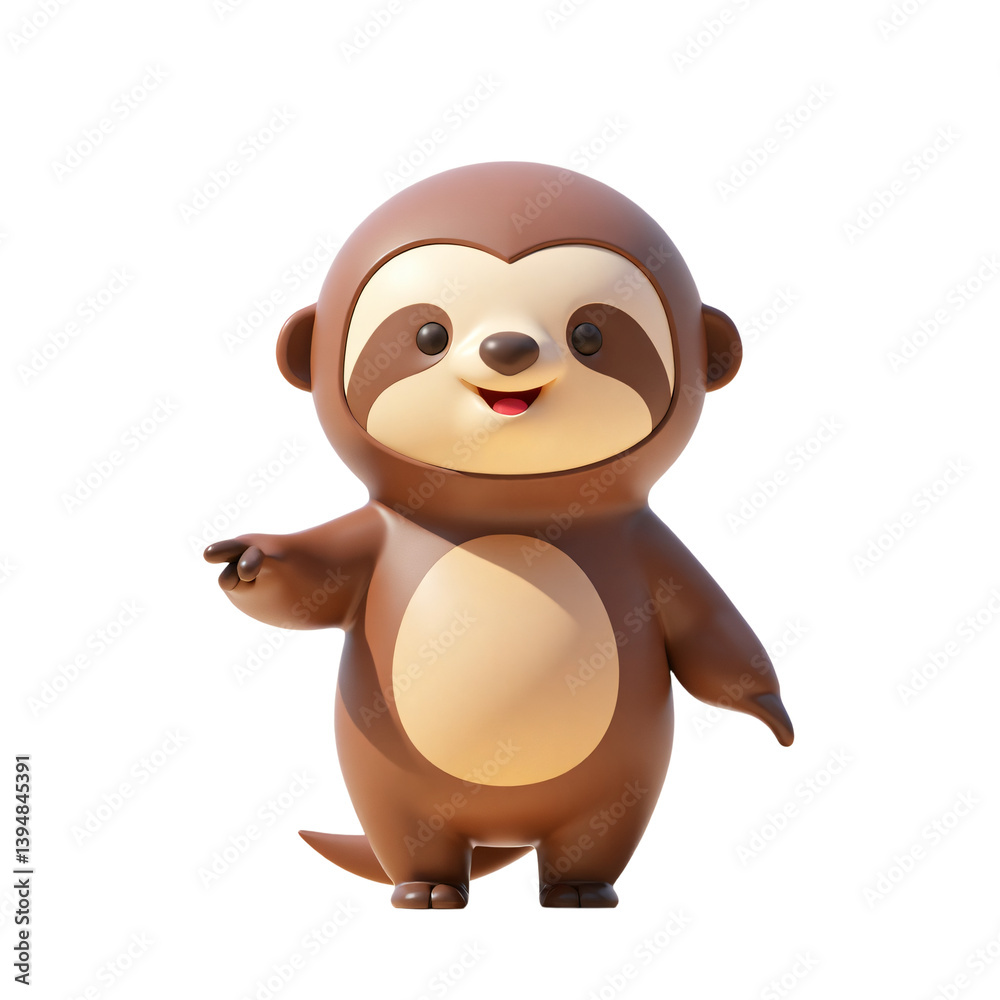 Obraz premium Sloth Full Body 3D Render Icon Illustration of Cute Cartoon Character with Design Style