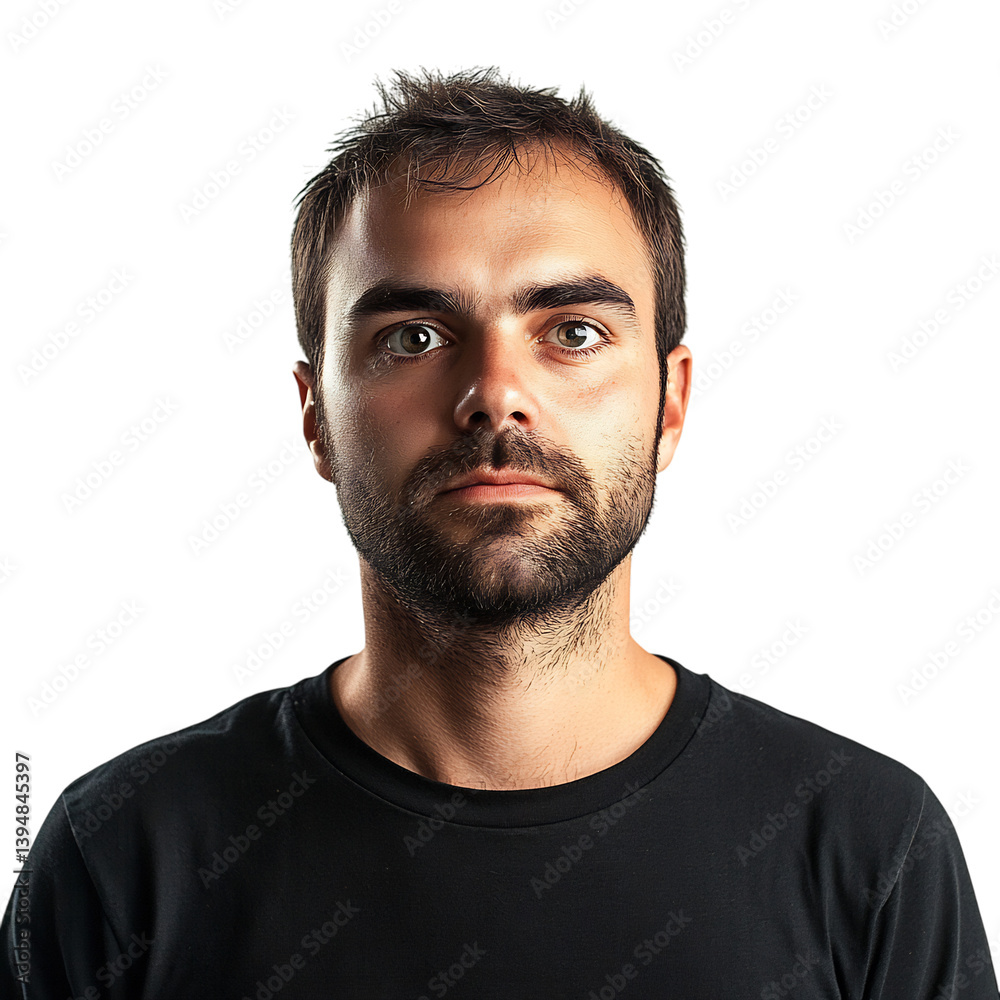 Obraz premium A Man with a Cautious Expression Eyes Wide and Cauti Isolated on Transparent Background