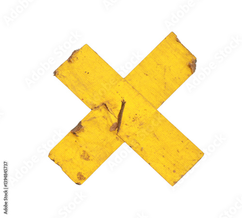 Yellow wrong sign, do not paste on the wall, made of scotch tape isolated on white background with clipping path.
