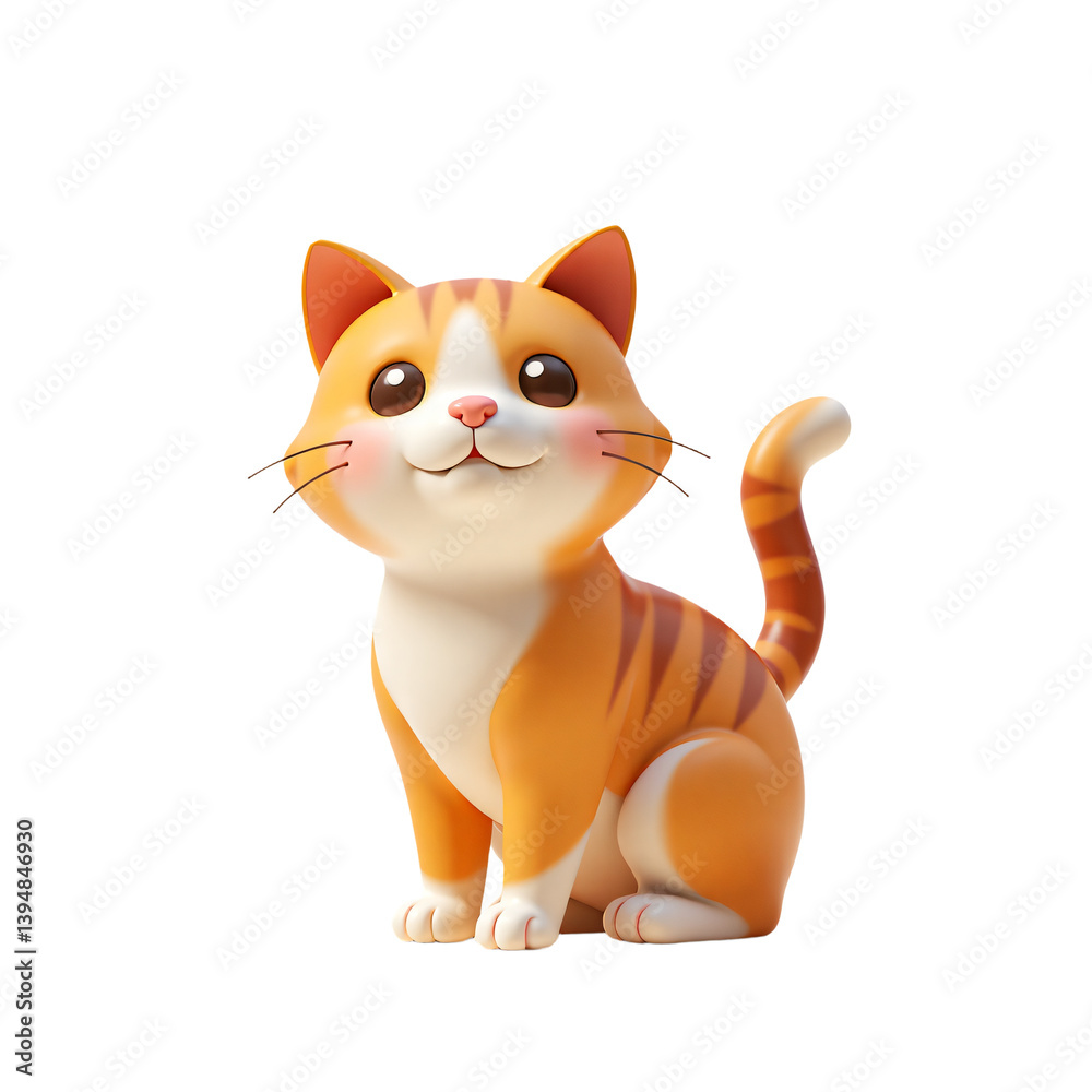 Obraz premium Full Body Orange Cat 3D Render Icon Illustration with Cute Cartoon Style Sitting Isolated