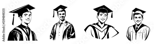 set of silhouette man student graduate