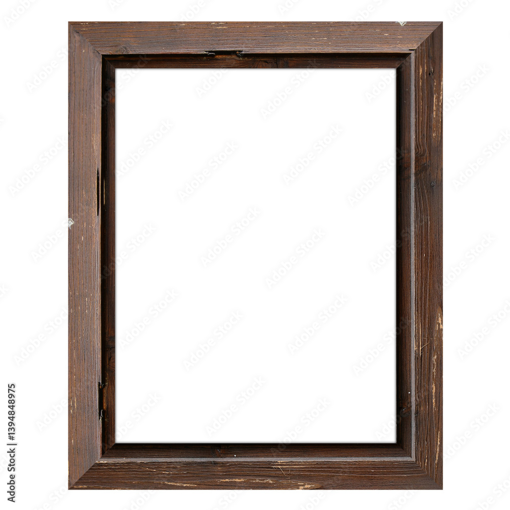 A simple wooden picture frame with an empty interior, ready for artwork or a photograph. A simple wooden picture frame with an empty interior, ready for artwork or a photograph.