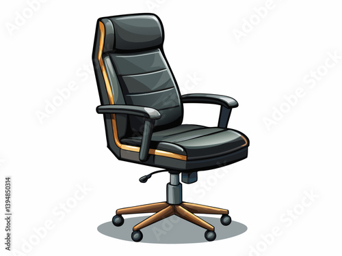 A vector illustration of an ergonomic black office chair with adjustable armrests, isolated on a white background
