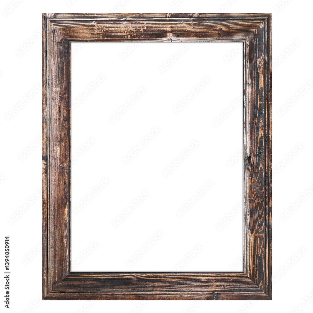 A rustic wooden frame with an empty interior, suitable for displaying art or photographs. A rustic wooden frame with an empty interior, suitable for displaying art or photographs.