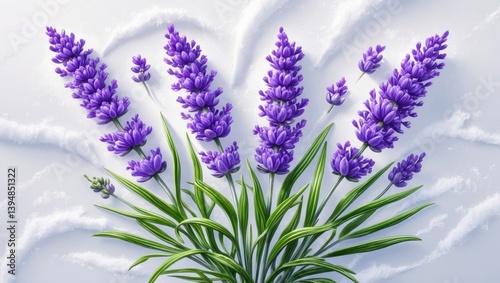 Isolated lavender flowers on a white surface.