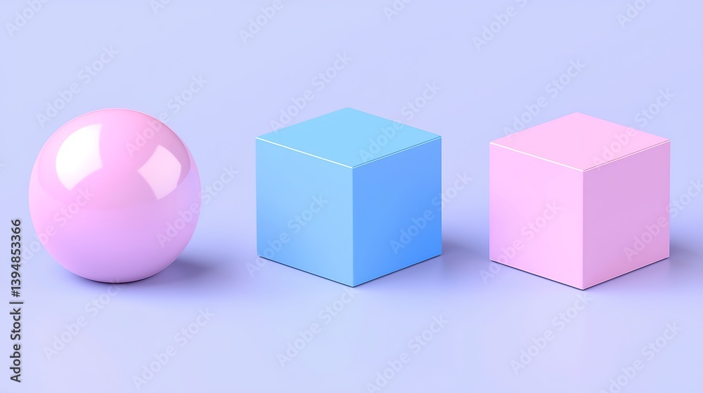 Fototapeta premium Sphere, cubes sitting on a plain backdrop for use in abstract illustrations, presentations, or graphic design