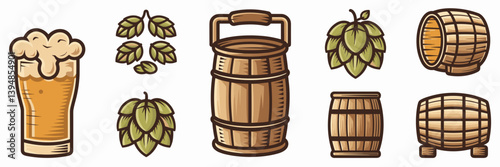 Vintage-style vector icons of craft beer on white – Perfect for artisanal packaging, menu designs, or brewery marketing