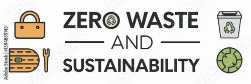 Zero waste and sustainability icon set with reusable bag, bamboo cutlery, and compost bin – Great for zero waste lifestyle blogs, sustainability marketing, or eco-friendly product branding.