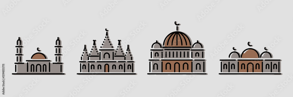 Fototapeta premium Vector religious architecture set with domes and spires – Ideal for religion education, architectural history, or travel guides