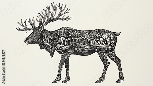 Wallpaper Mural Stylized Deer illustration with scenes. White Background. For nature or travel related creative project Torontodigital.ca
