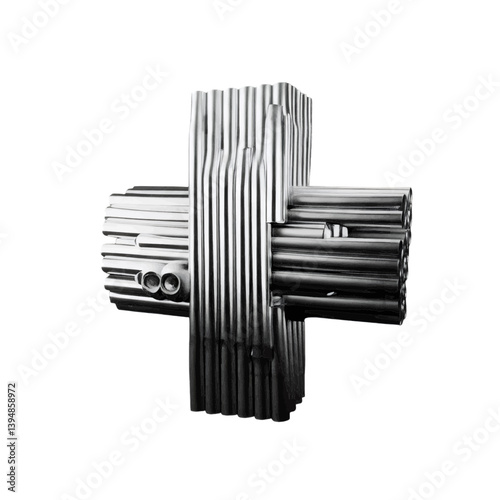 Cross shaped metal pipes structure forming an industrial design