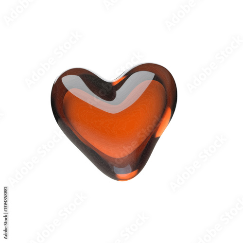 Glossy orange heart showing love and affection on white background