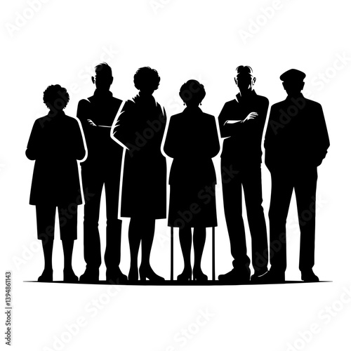 Group of elderly people standing together silhouette