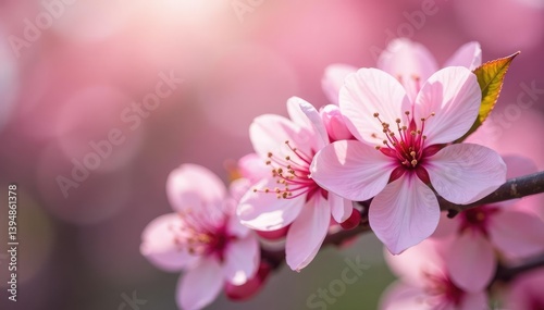 Delicate pink cherry blossoms, full bloom, soft petals , illustration, subtle